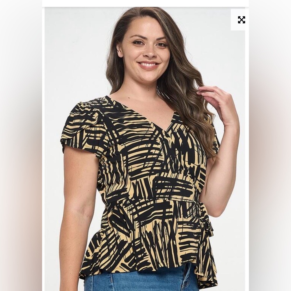 Talent Abstract Wrap Top Black Tan Short Sleeve Size 2XL